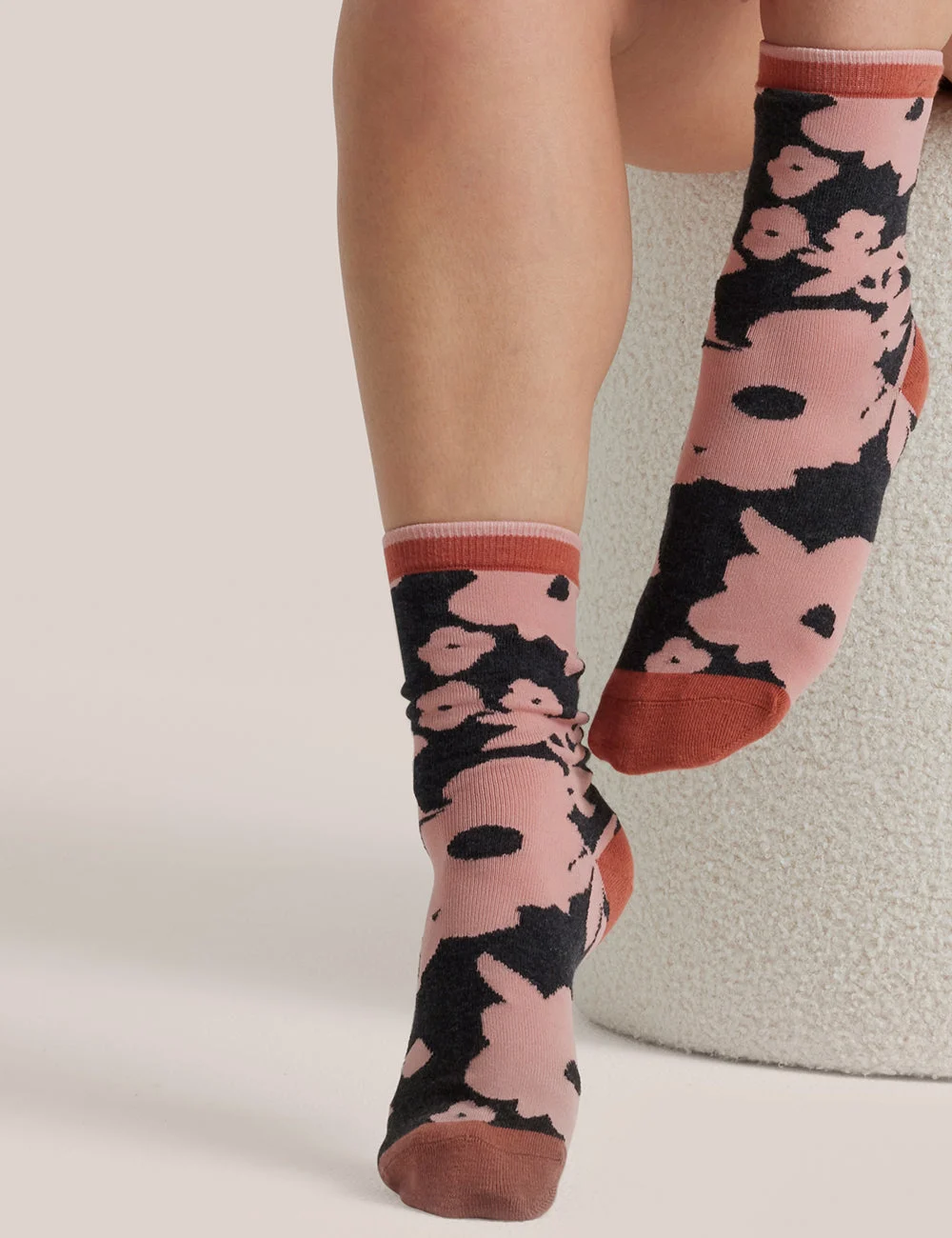 Retro Floral& Grey Crew Sock 2 Pack