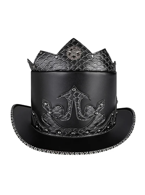 Retro Knight Black PU Leather String Punk Dome Magic Hat