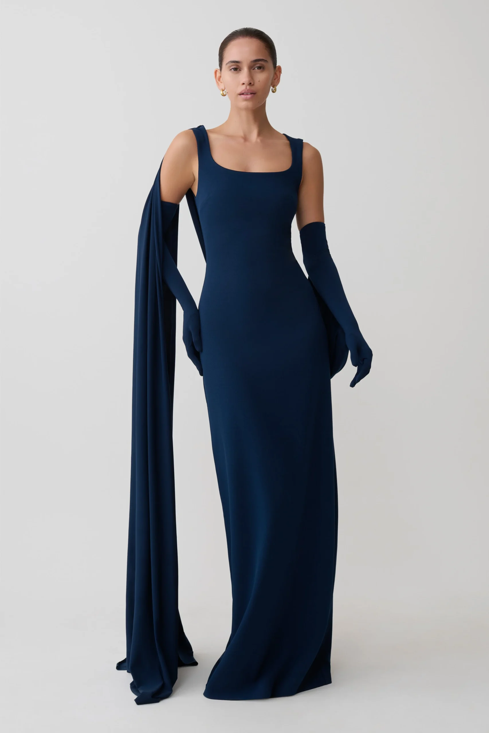 RheaDetachable Cape Jersey Maxi Dress - Navy
