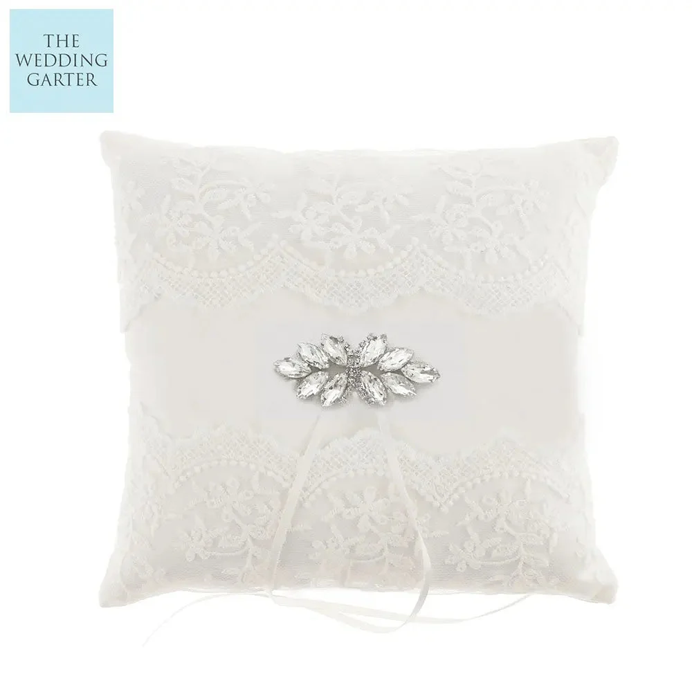 Rhinestone Encrusted Vintage Ivory Ring Bearer Pillow