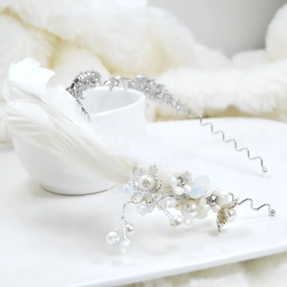 Rhinestone Feather Fascinator Wedding Headband For Brides