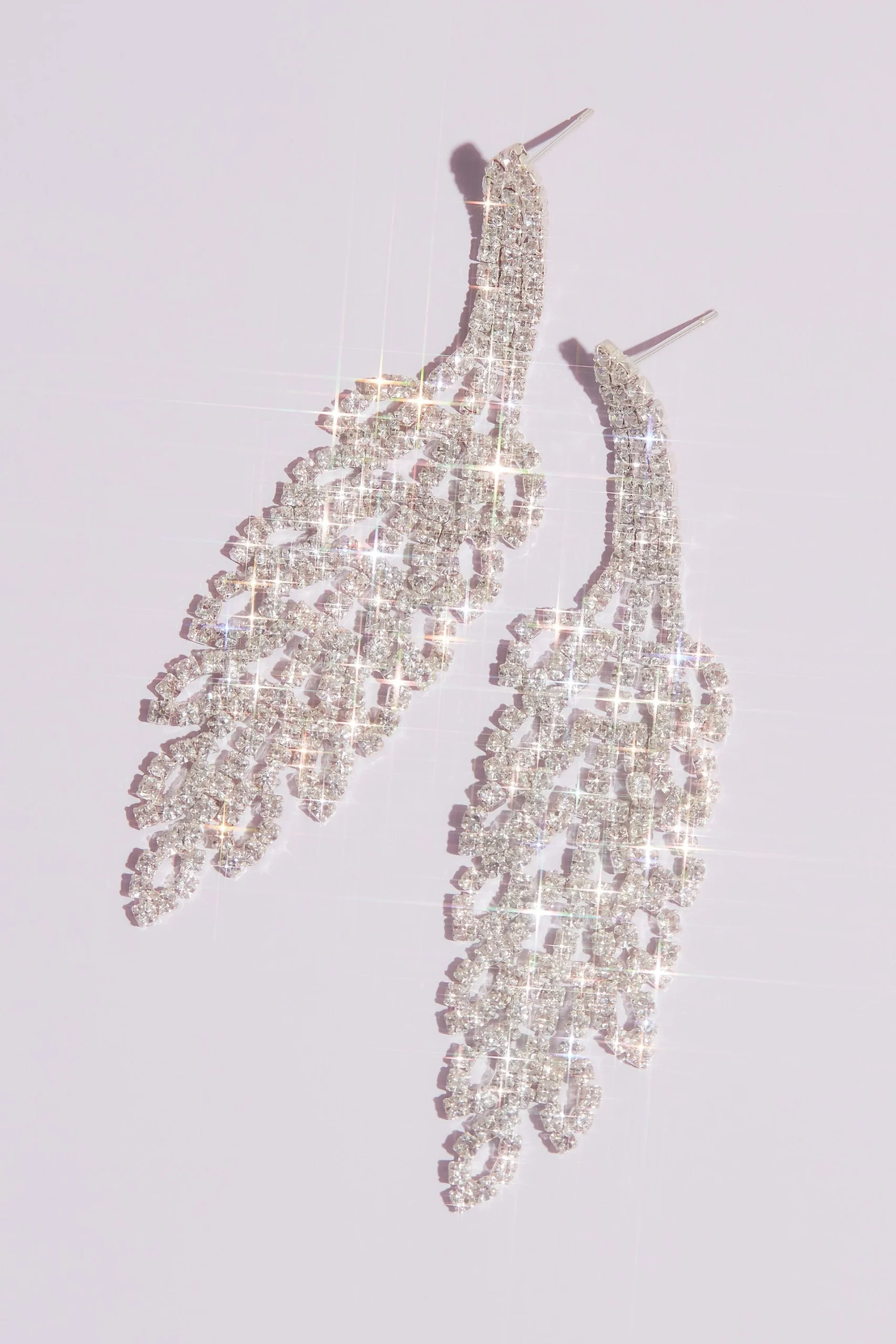 Rhinestone Leaf Motif Earrings