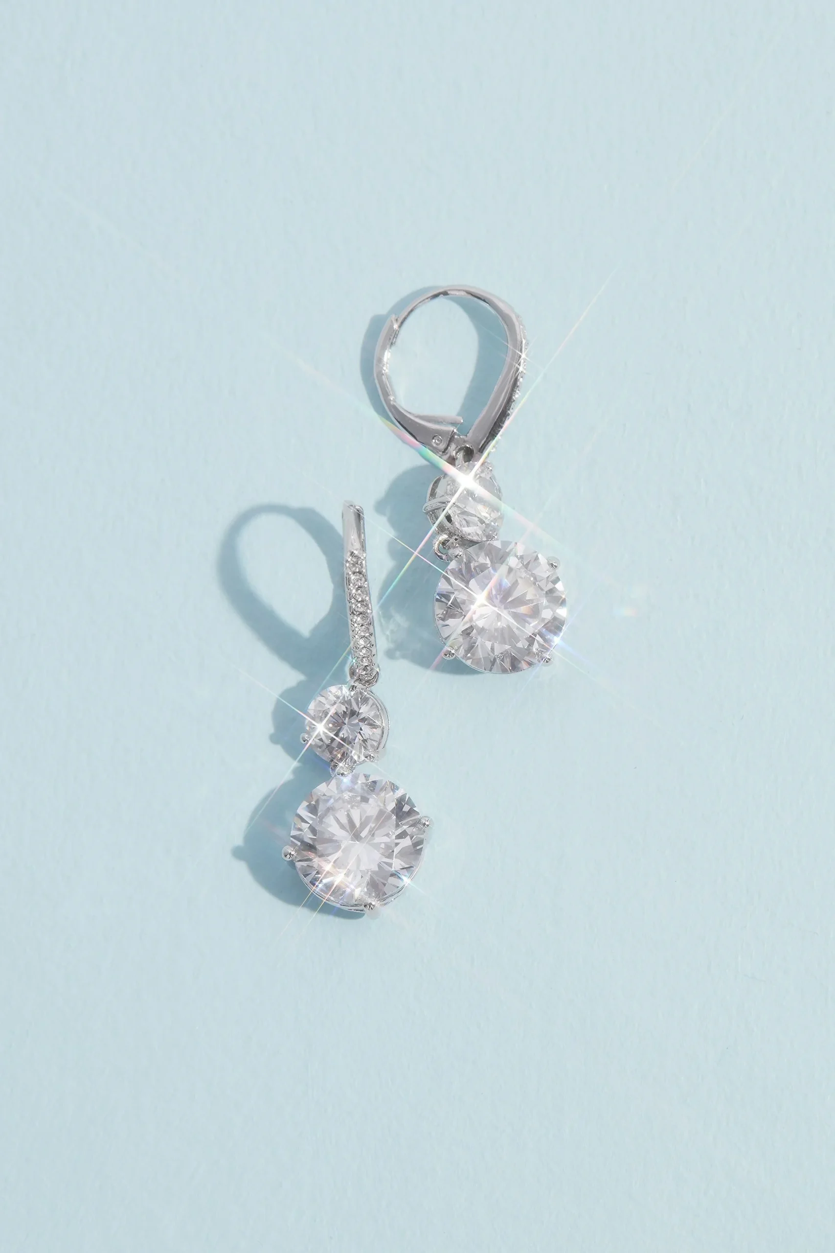 Rhodium and Cubic Zirconia Double Drop Earrings
