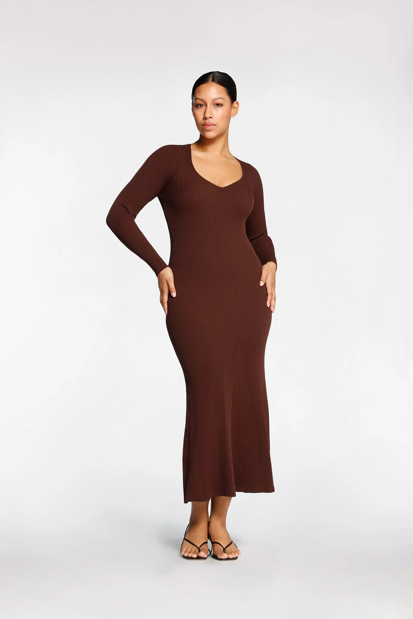 RIB LONG SLEEVE DRESS