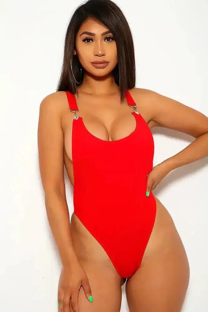 Ribbed Red High Leg One Piece Swimsuit