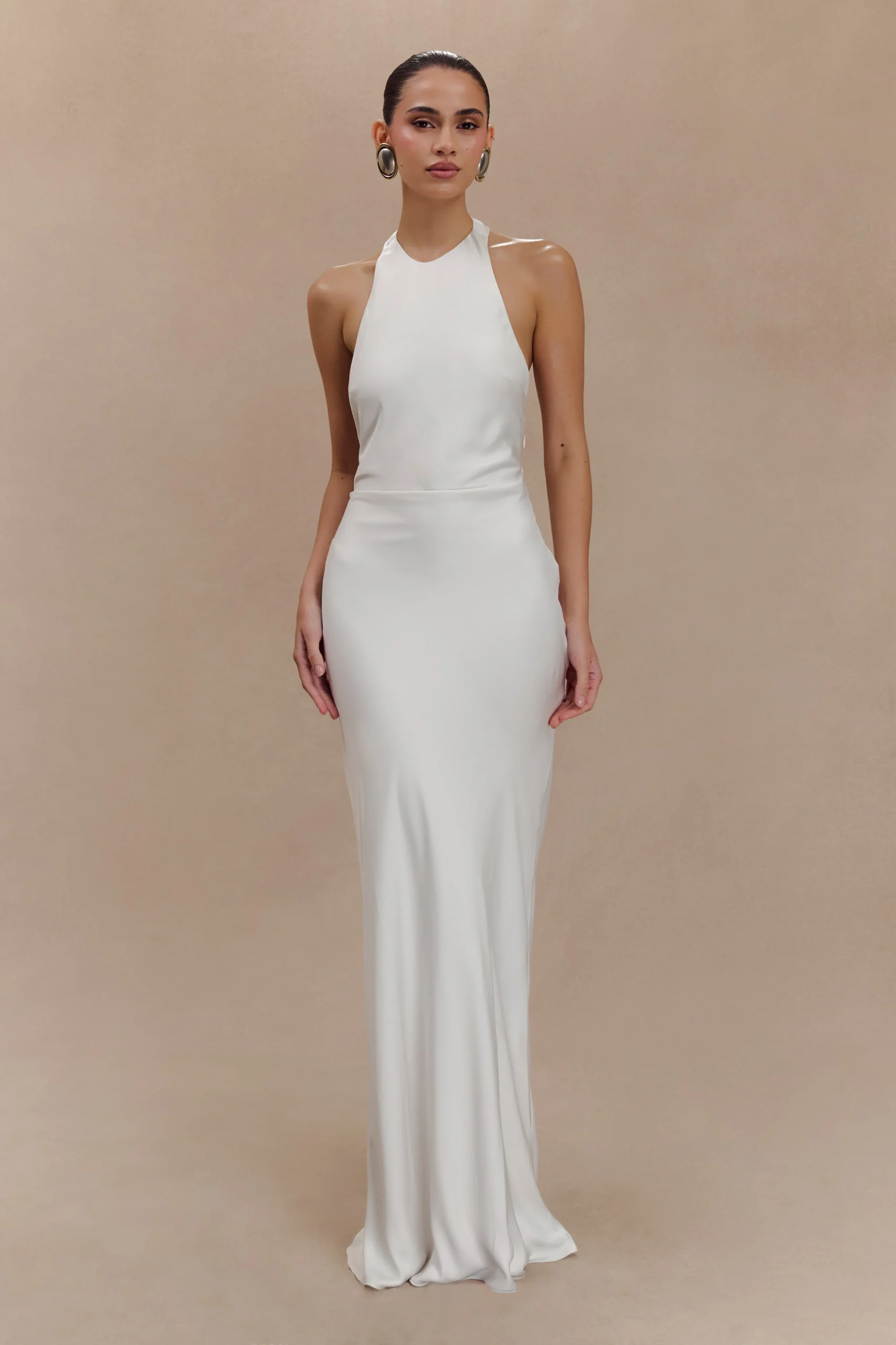 RinnaSatin Halter Maxi Dress - Ivory