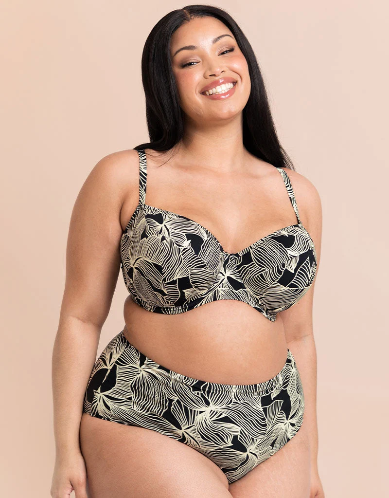 Ripple Reef Padded Balcony Bikini Top Black Print