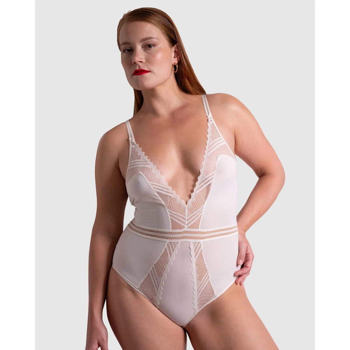 Rodeo Plunge Opaque & Lace Lingerie Bodysuit