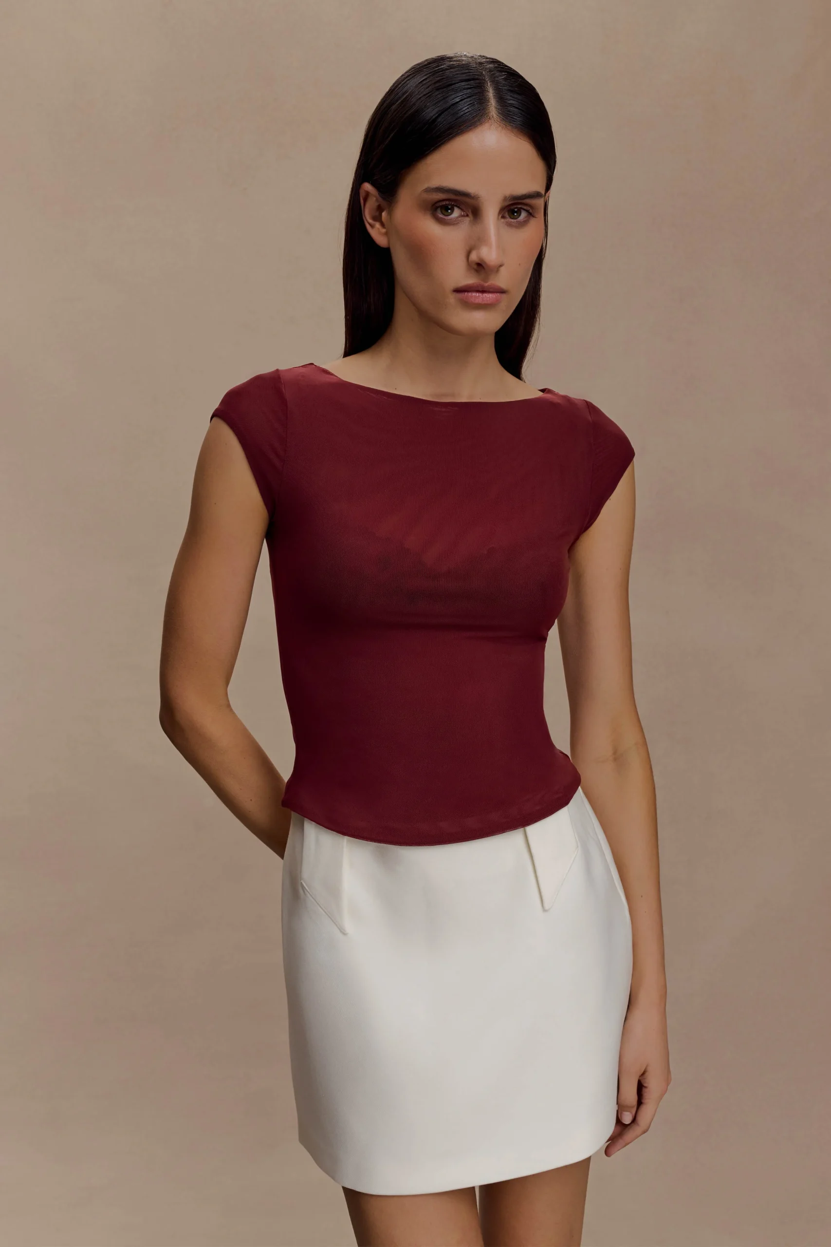 RomanaFINAL SALEShort Sleeve Mesh Top - Burgundy