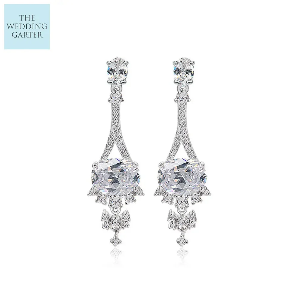 Romantic Cubic Zirconia Crystal Drop Earrings For Wedding