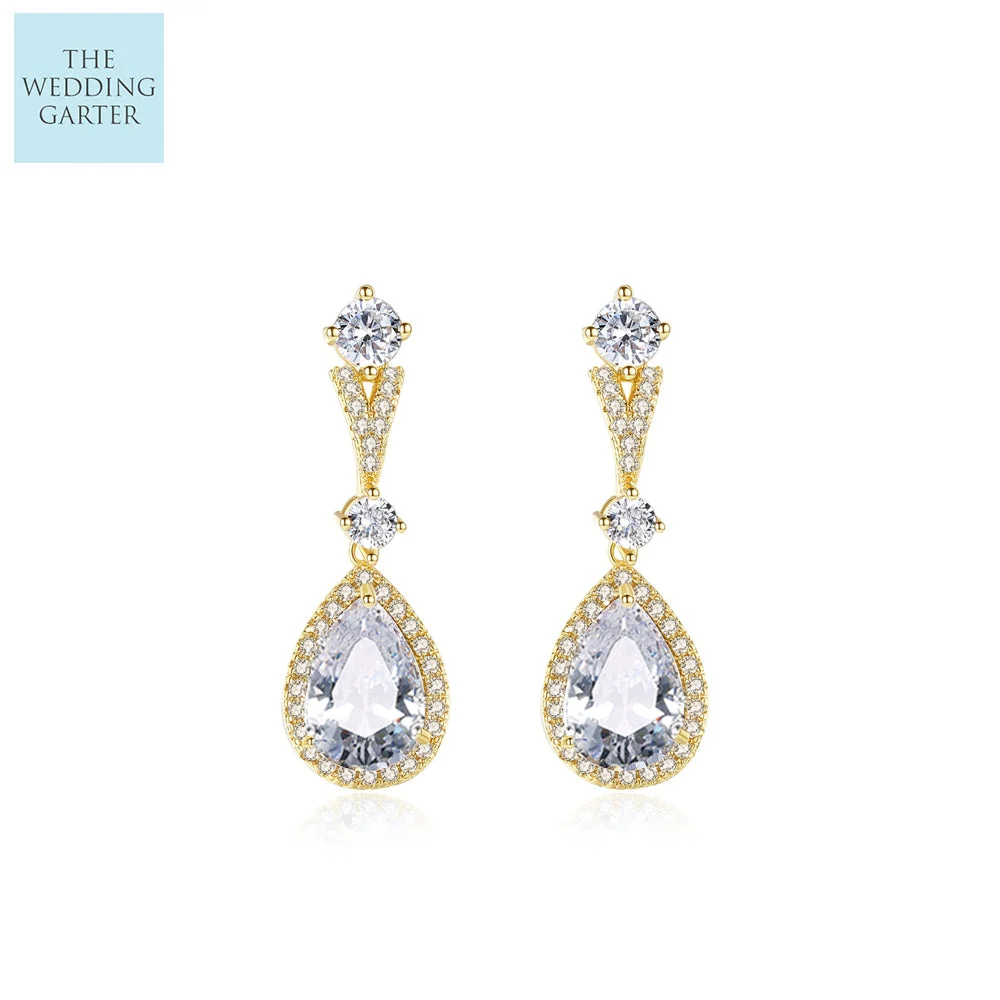 Romantic Gold Cubic Zirconia Dropper Earrings (2 Colours)