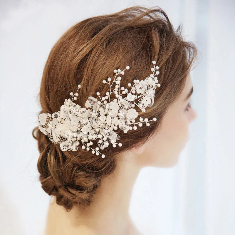 Romantic Ivory Lace Bridal Headpiece Vine Clip