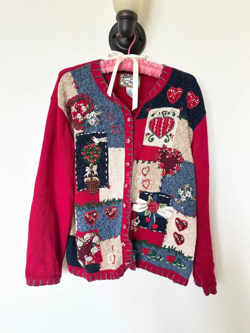 Romantic Shabby Chic Embroidered Vintage Valentine’s Day Cardigan Sweater (M)