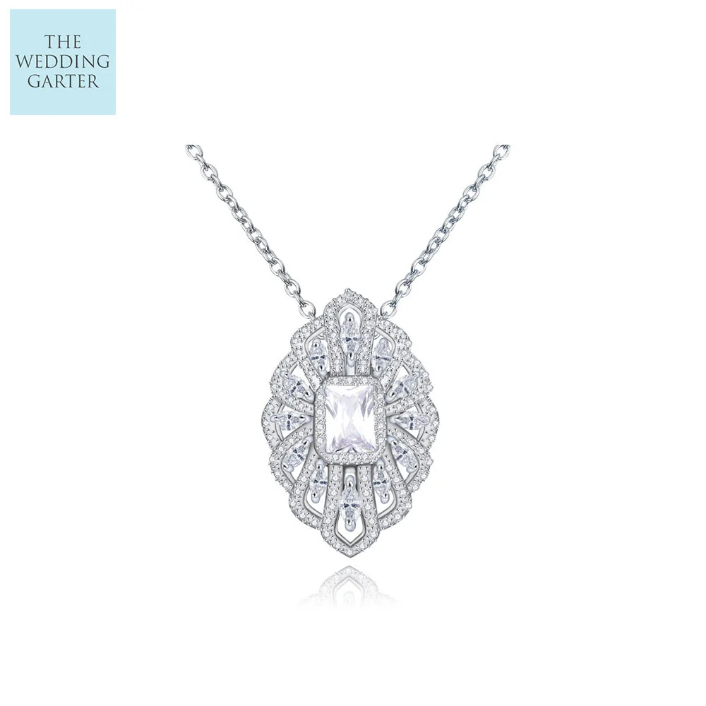 Romantic Vintage Pave Cubic Zirconia Pendant Necklace