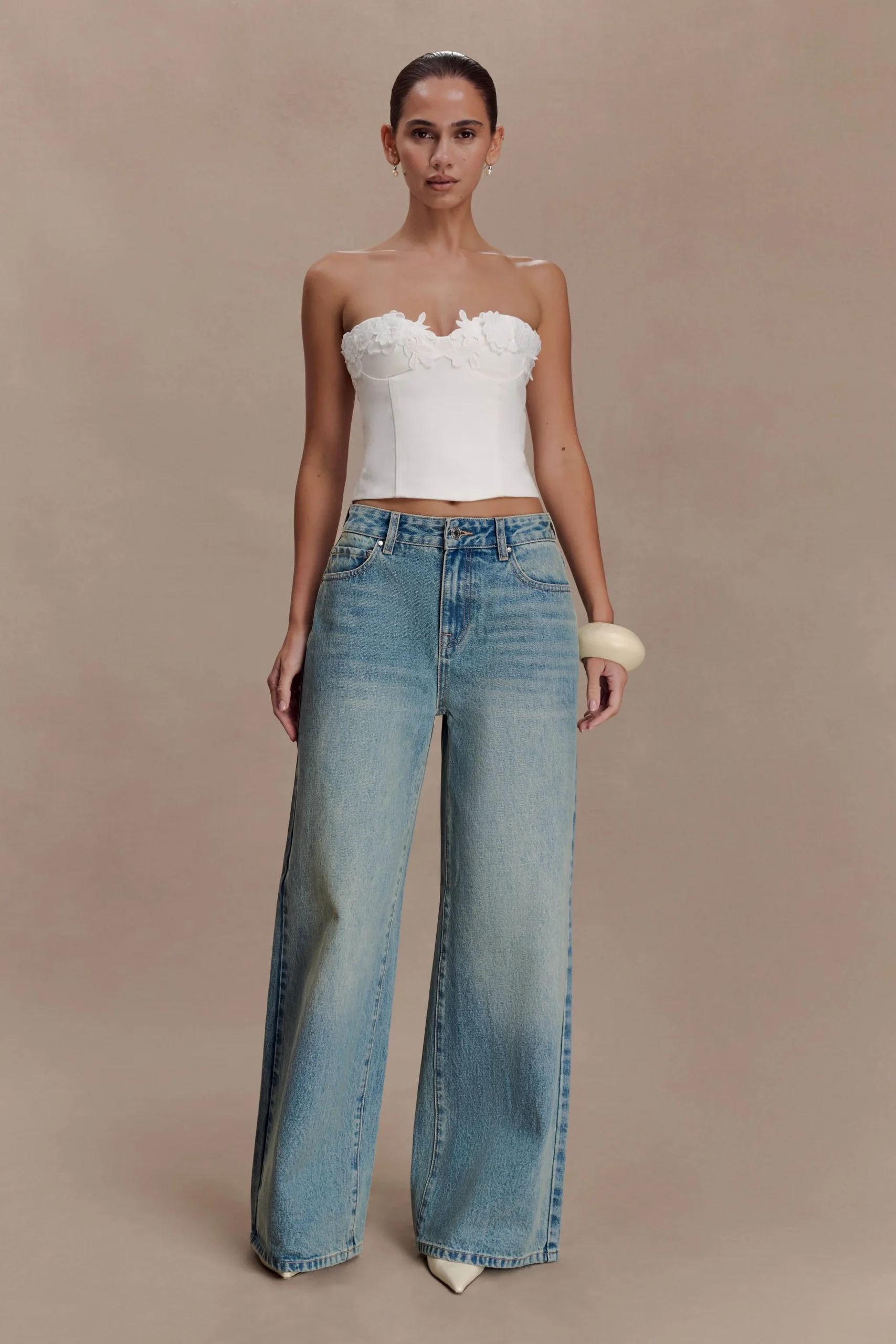 RomiMid Rise Wide Leg Jeans - Faded Mid Blue