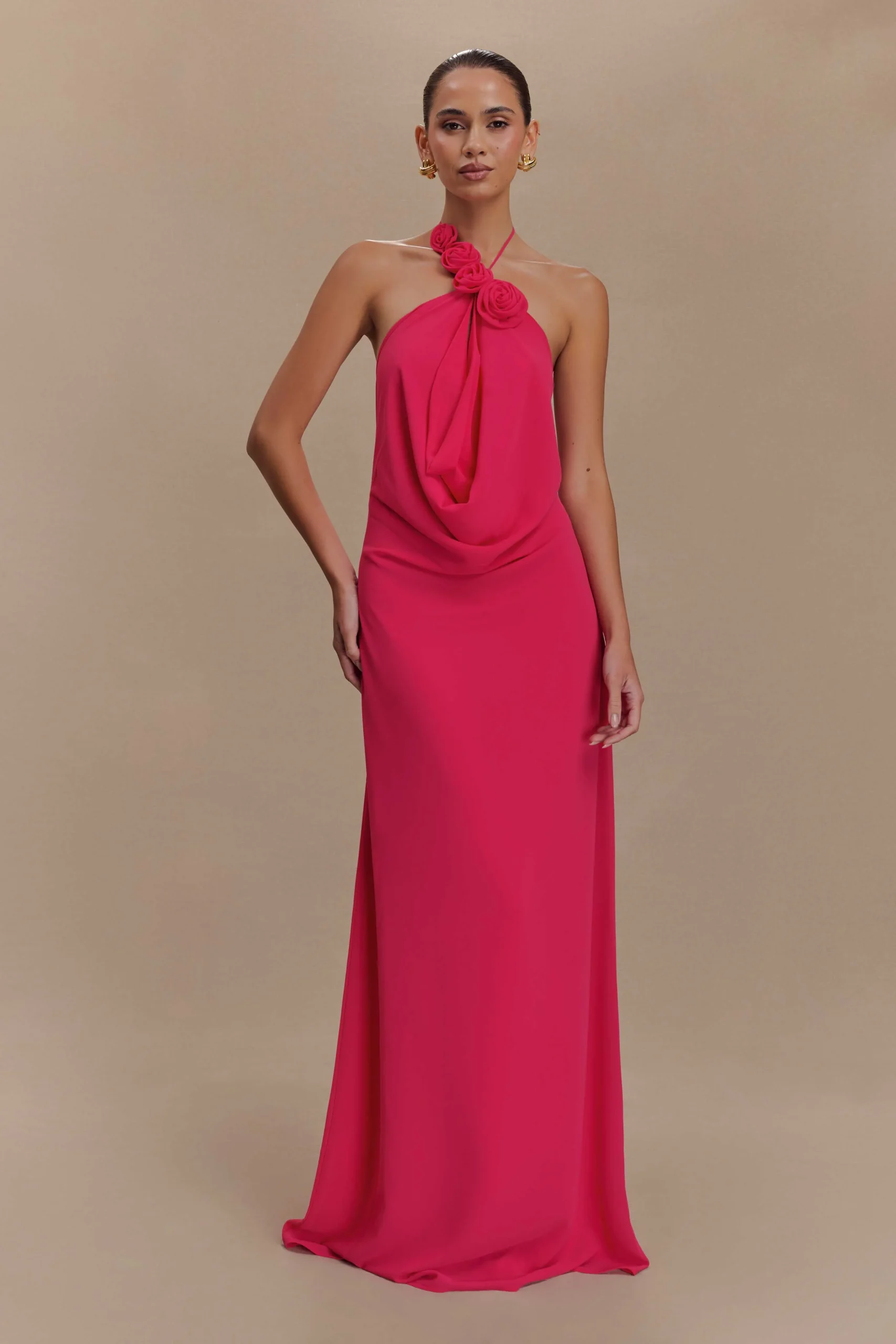 RosaliaCowl Neck Maxi Dress - Raspberry