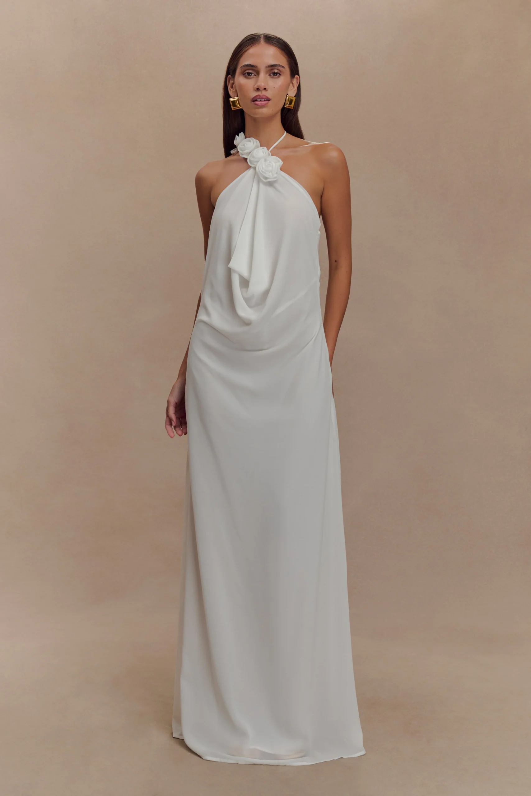 RosaliaCowl Neck Maxi Dress - White