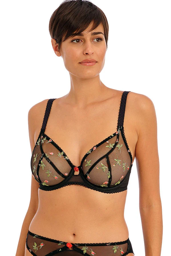 Rose Blossom Black Underwire Plunge Bra