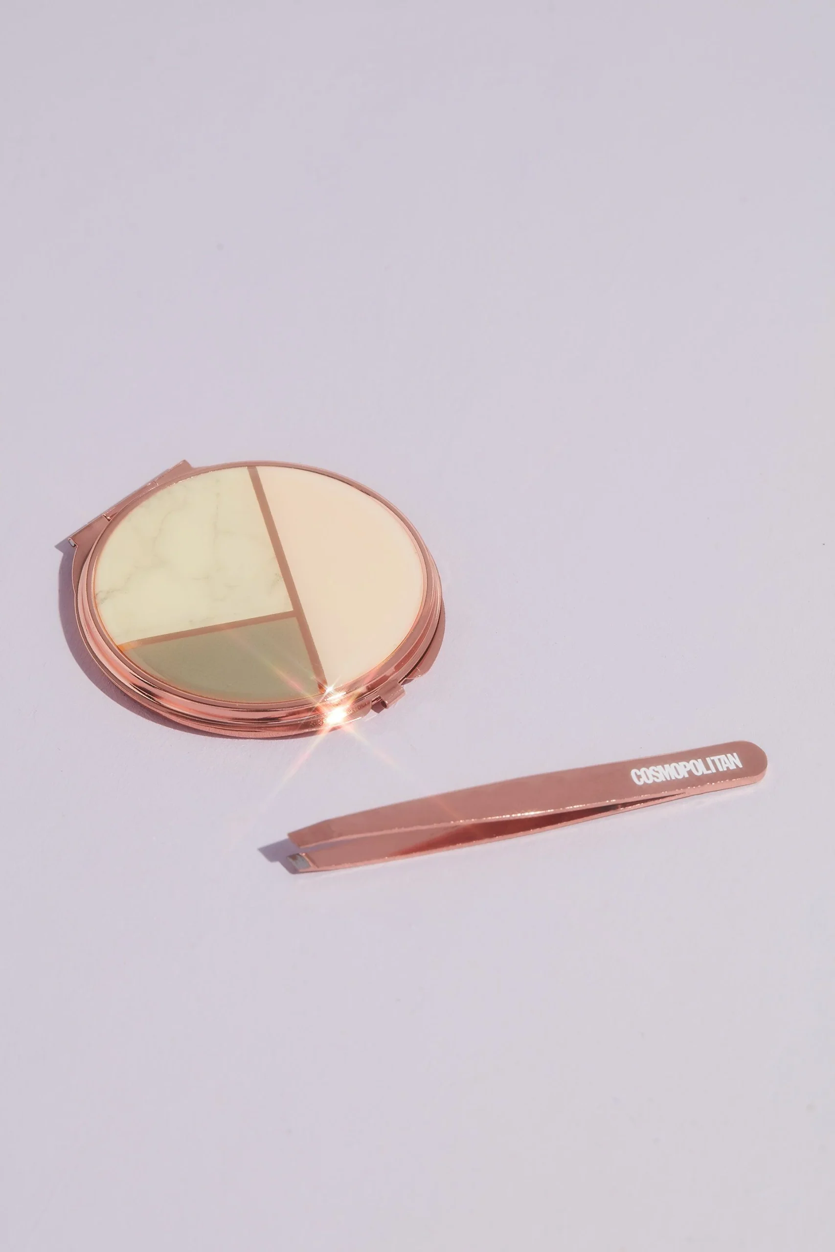 Rose Gold Compact and Tweezer Set