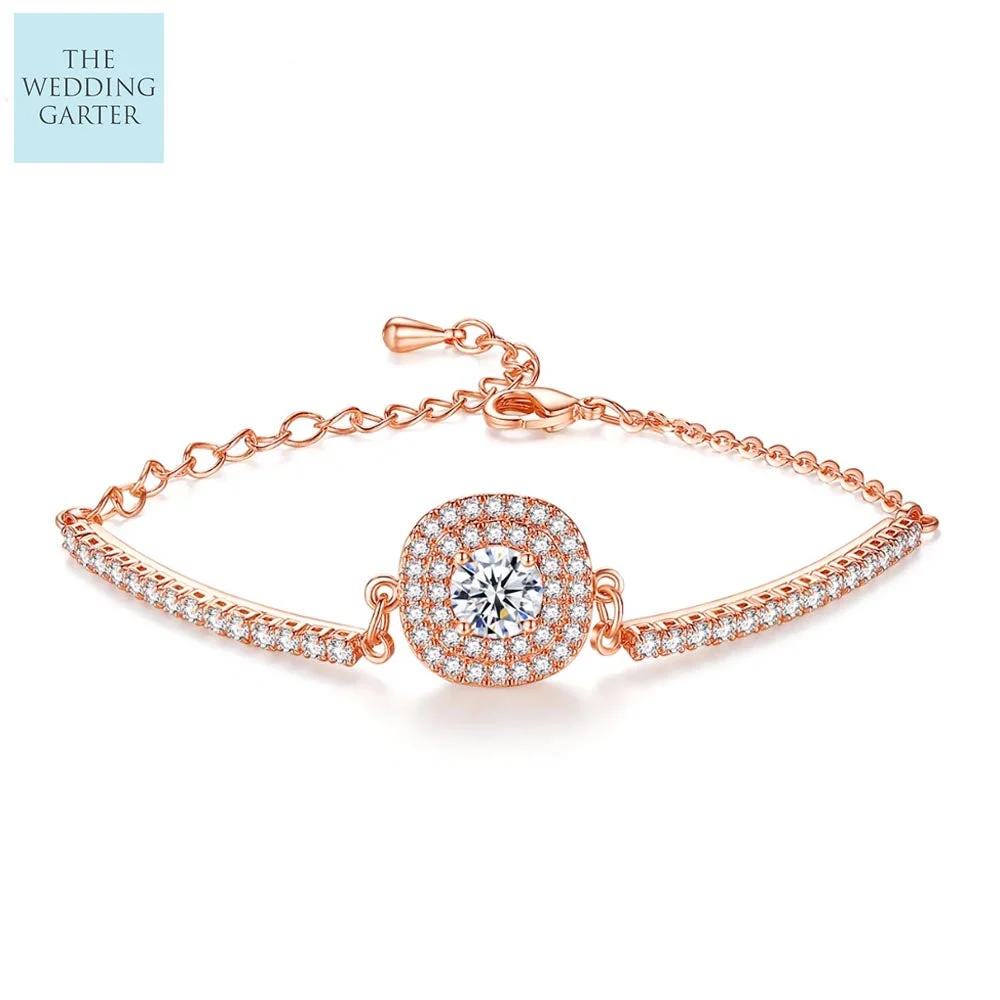 Rose Gold Cubic Ziconia Chain Link Bracelet