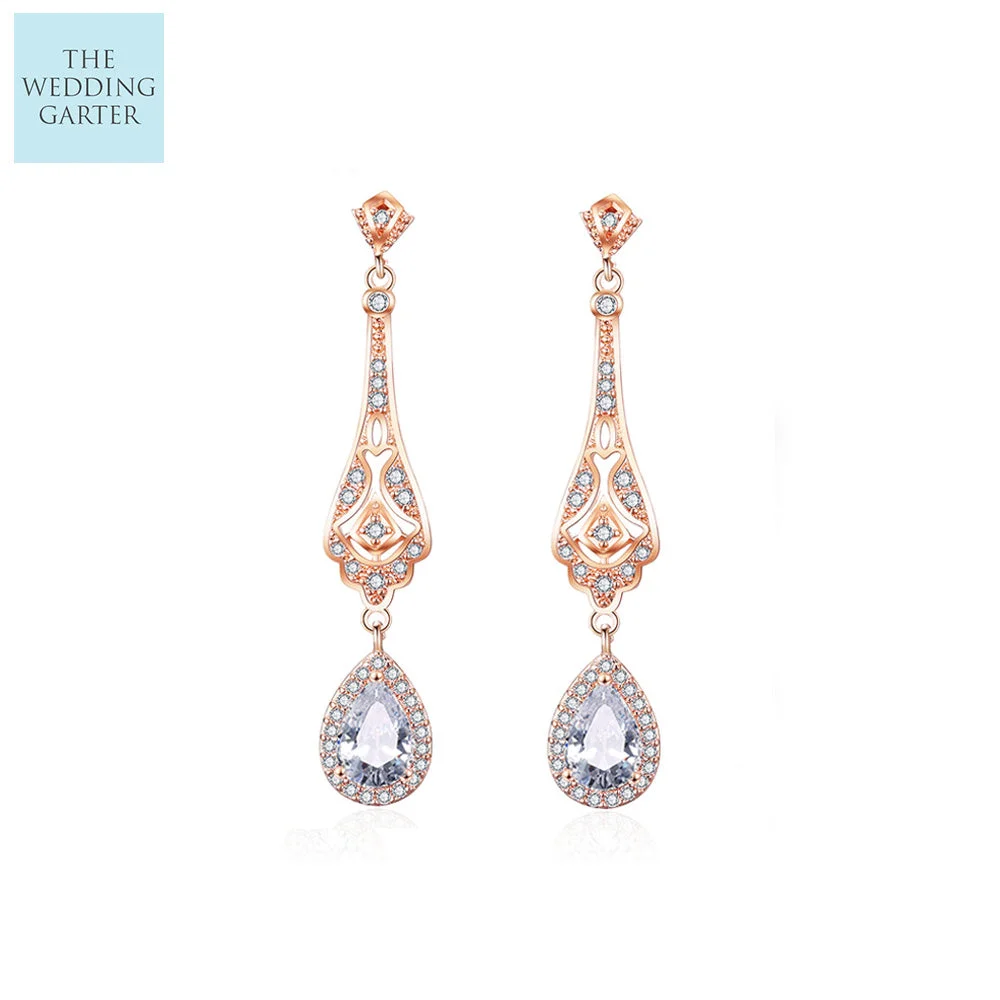 Rose Gold Dropper Bridal Earrings