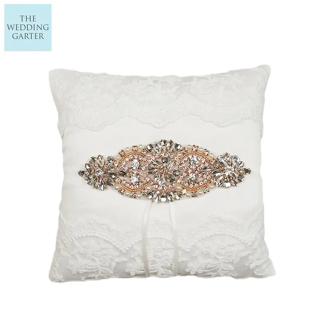 Rose Gold & Ivory Vintage Style Wedding Ring Pillow