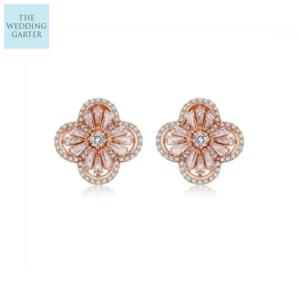 Rose Gold Stud Back Cubic Zirconia Womens Earrings