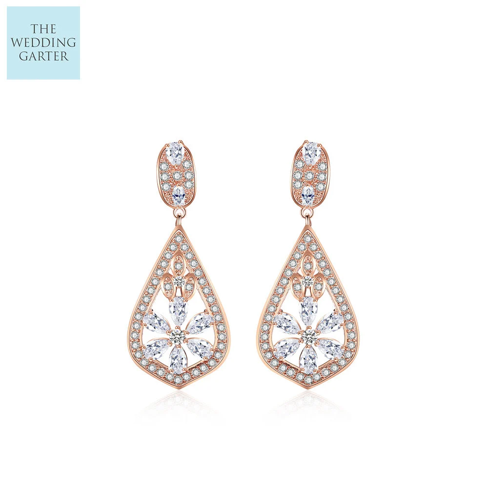 Rose Gold Vintage Pave Bridal Earrings