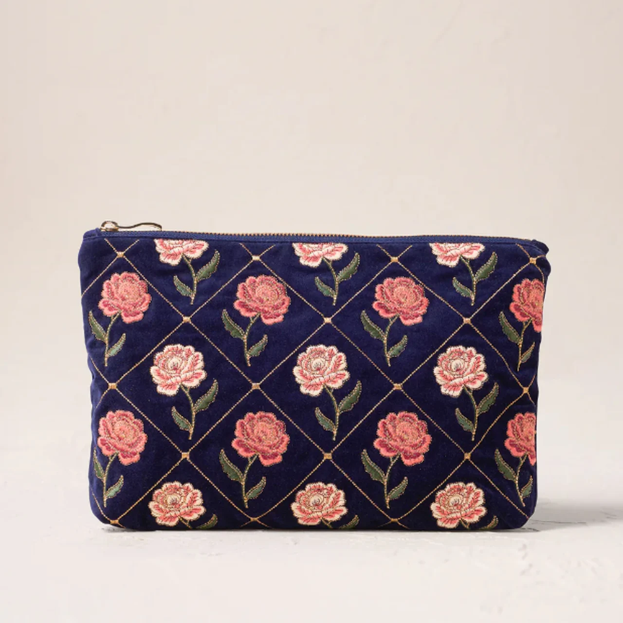 Rose Velvet Everyday Pouch in Navy