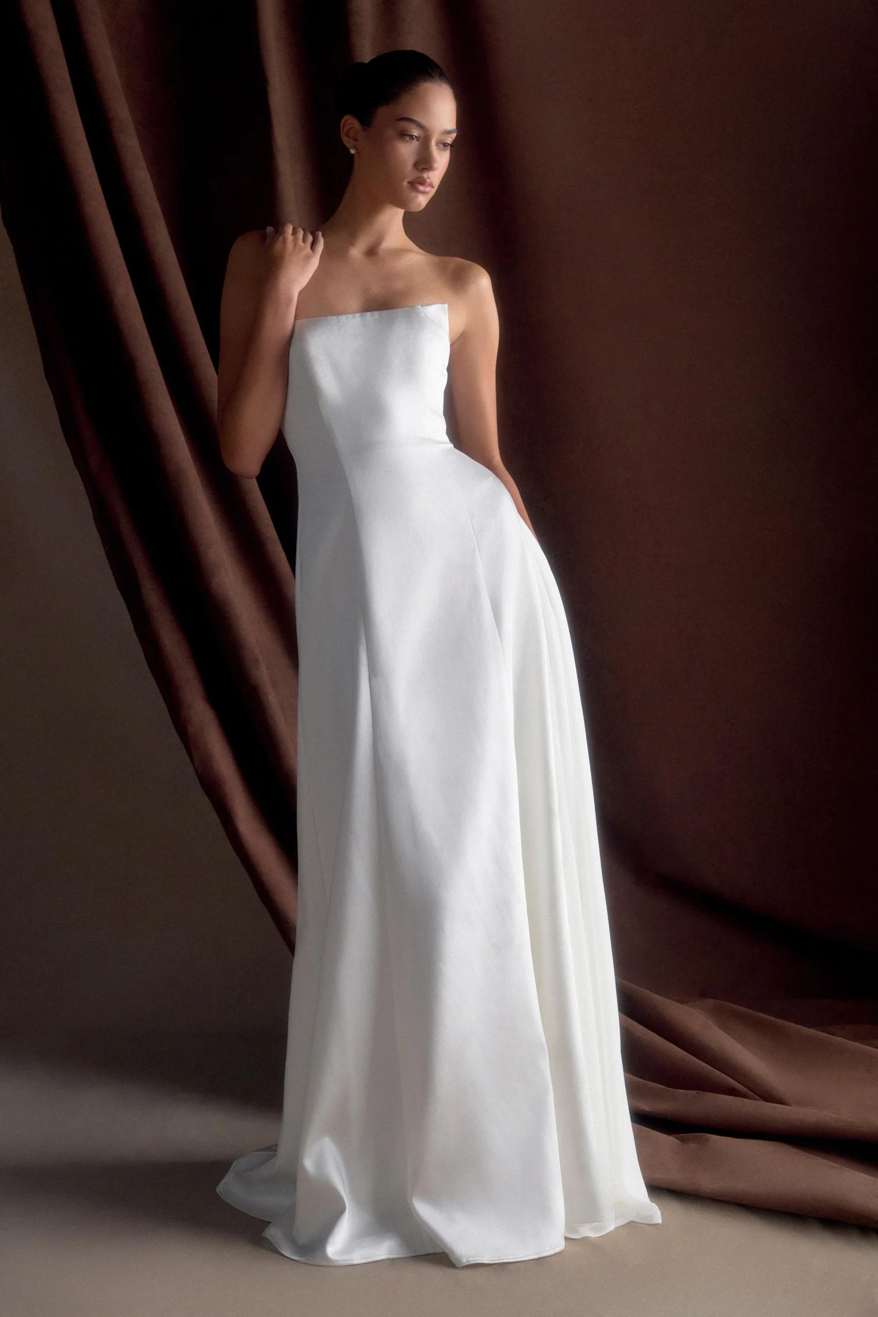 RosellaSatin Strapless Maxi Dress - White