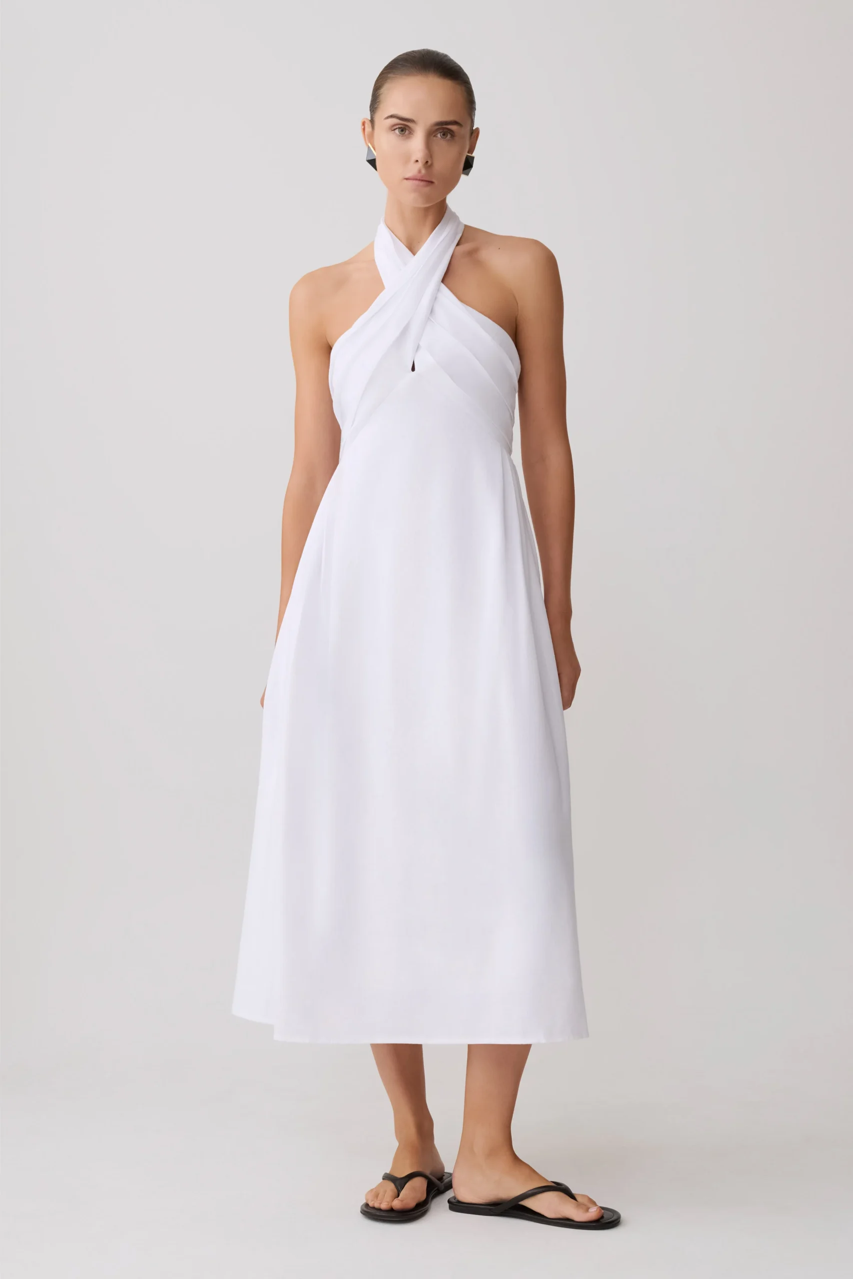 RosieLinen Halter Midi Dress - White