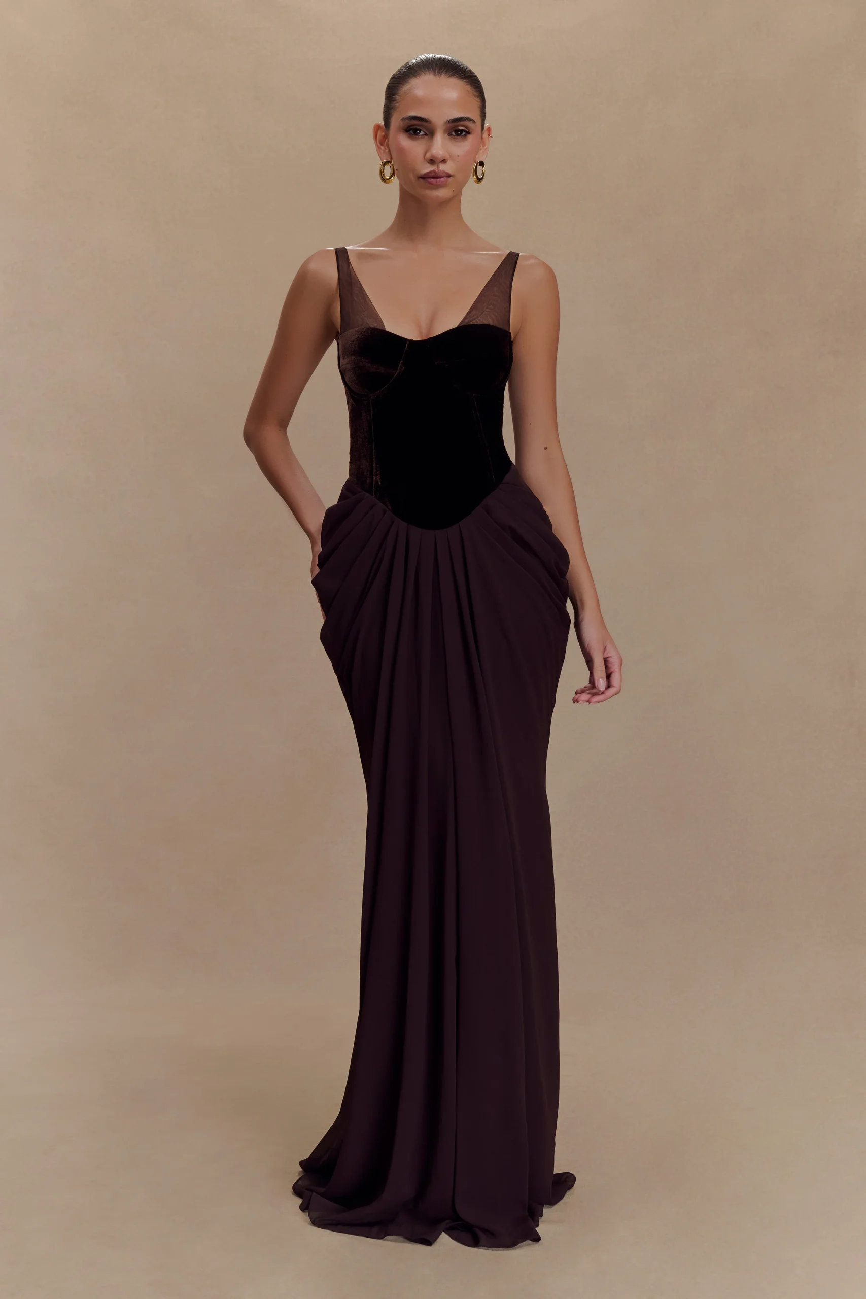 RoxanneVelvet Corset Maxi Dress - Cacao Brown