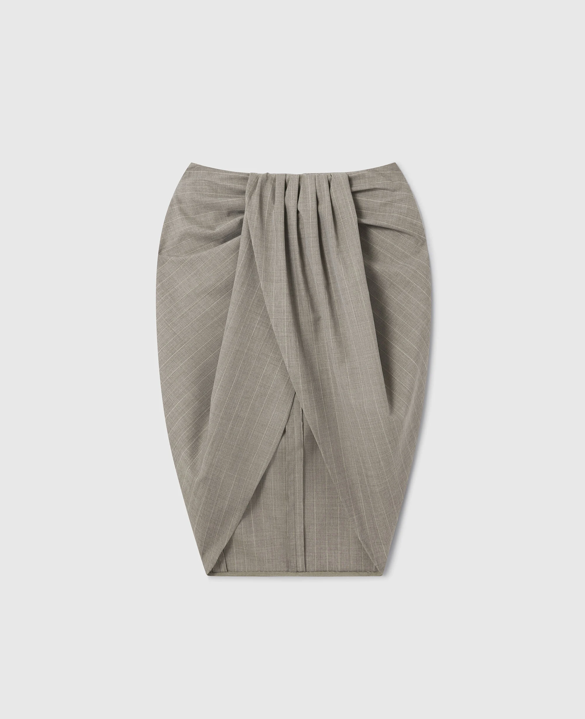 Ruched Wrapped Pinstripe Midi Skirt