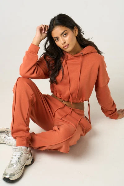 Rust Boxy Cropped Hoodie Cuffed Joggers Loungewear Set - Cailleigh