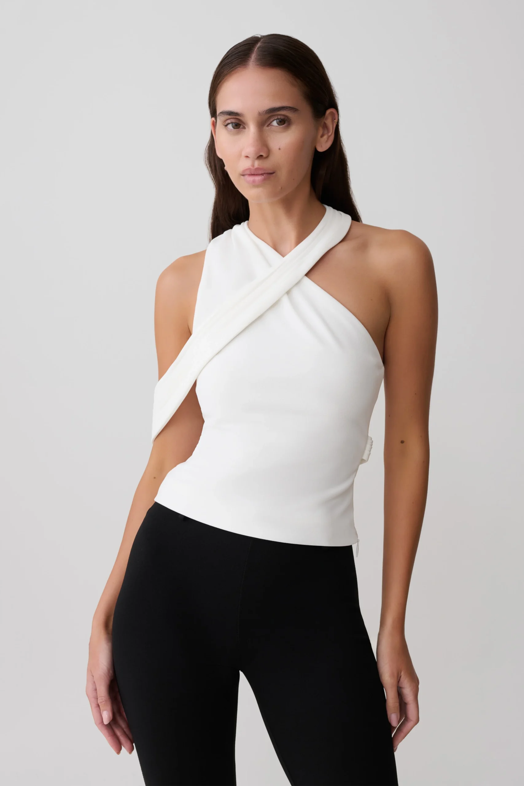 SableCrossover Crepe Halter Top - White
