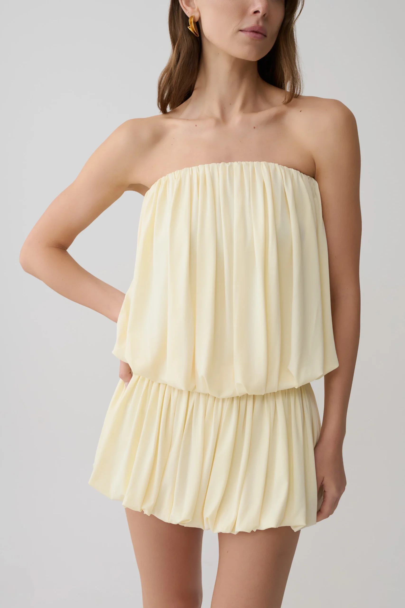 SafiyaStrapless Gathered Bubble Mini Dress - Lemon