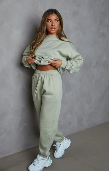 Sage Oversized Crew Neck Sweatshirt Cuffed Joggers Loungewear Set - Averi