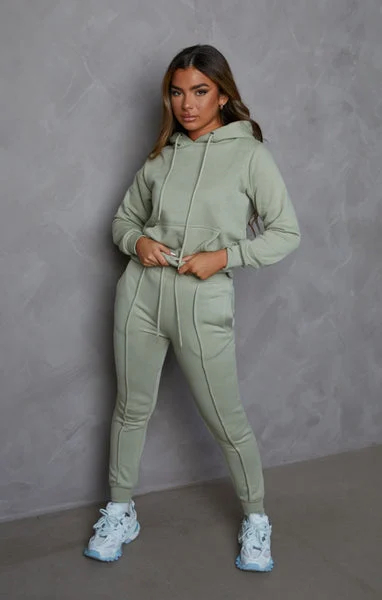 Sage Oversized Hoodie & High Waisted Seam Front Cuffed Joggers Loungewear Set - Martha