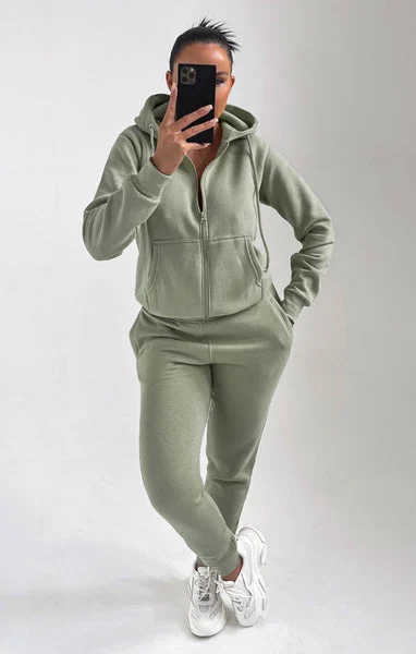 Sage Zip Up Hoodie Cuffed Joggers Loungewear Set - Sibyl
