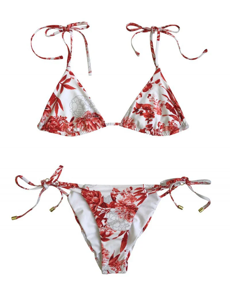 Samantha Tie Side Bikini Bottom in Red Floral