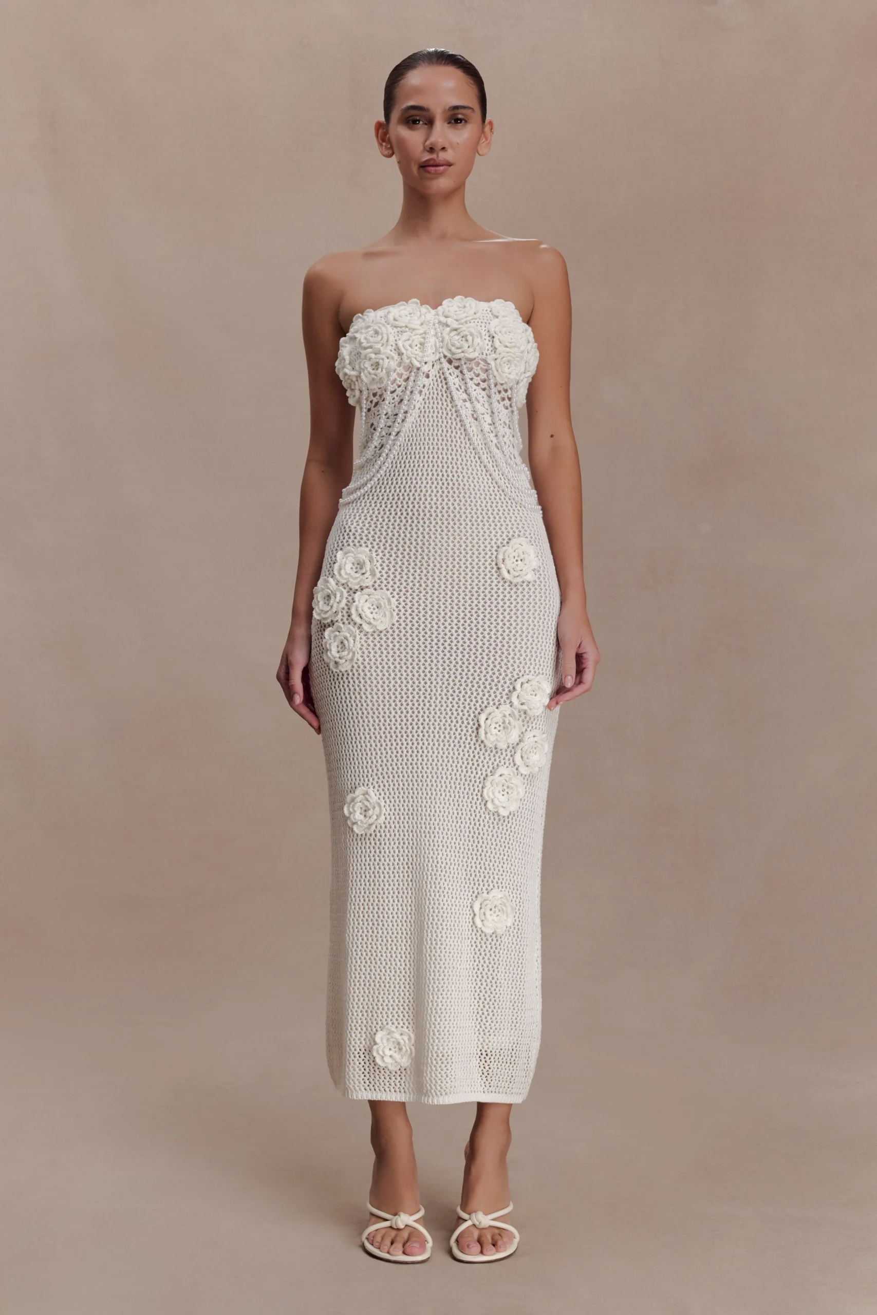 SamanthaCrochet Midi Dress With Flowers - Ivory