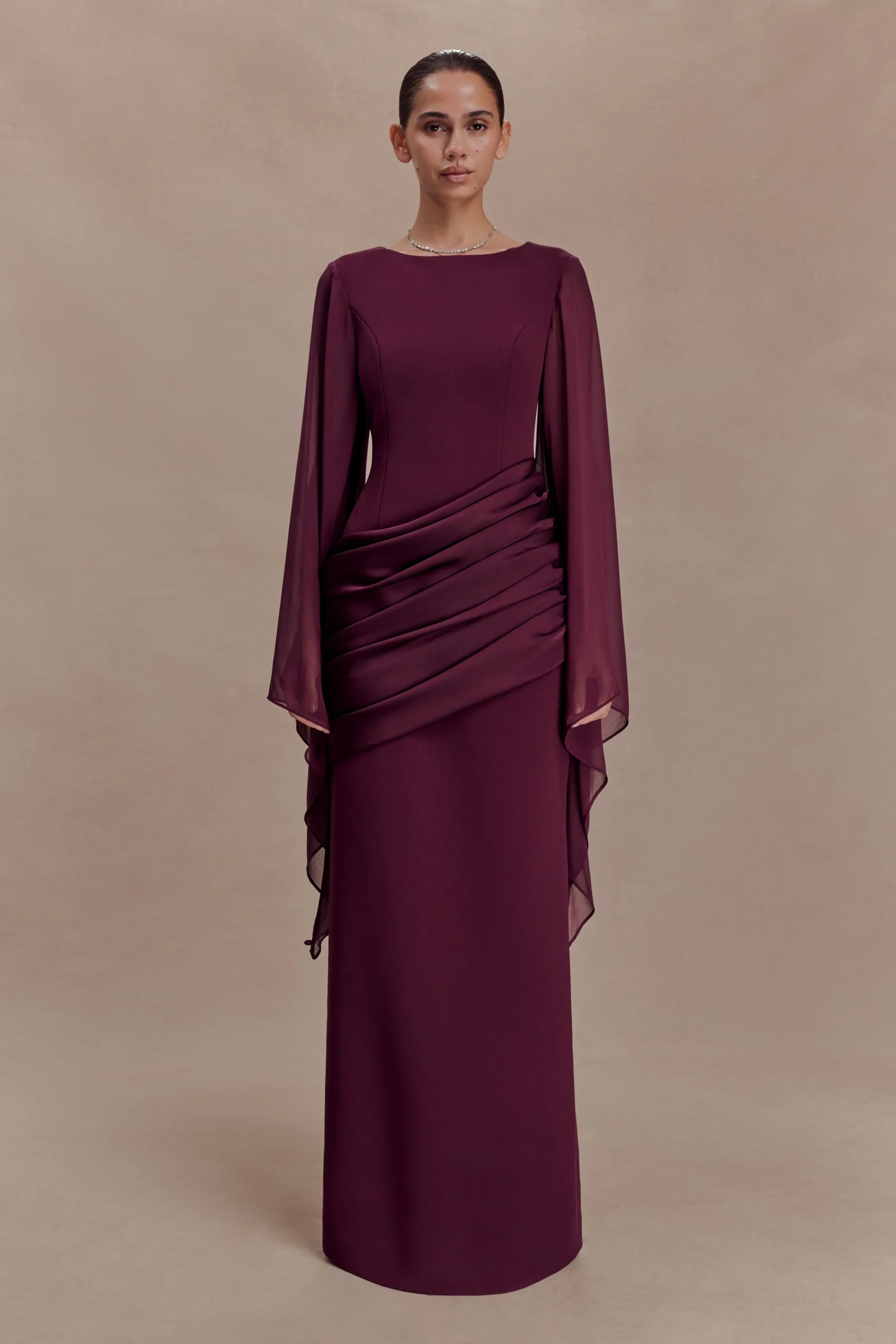 SamanthaWaterfall Sleeves Maxi Dress - Wine