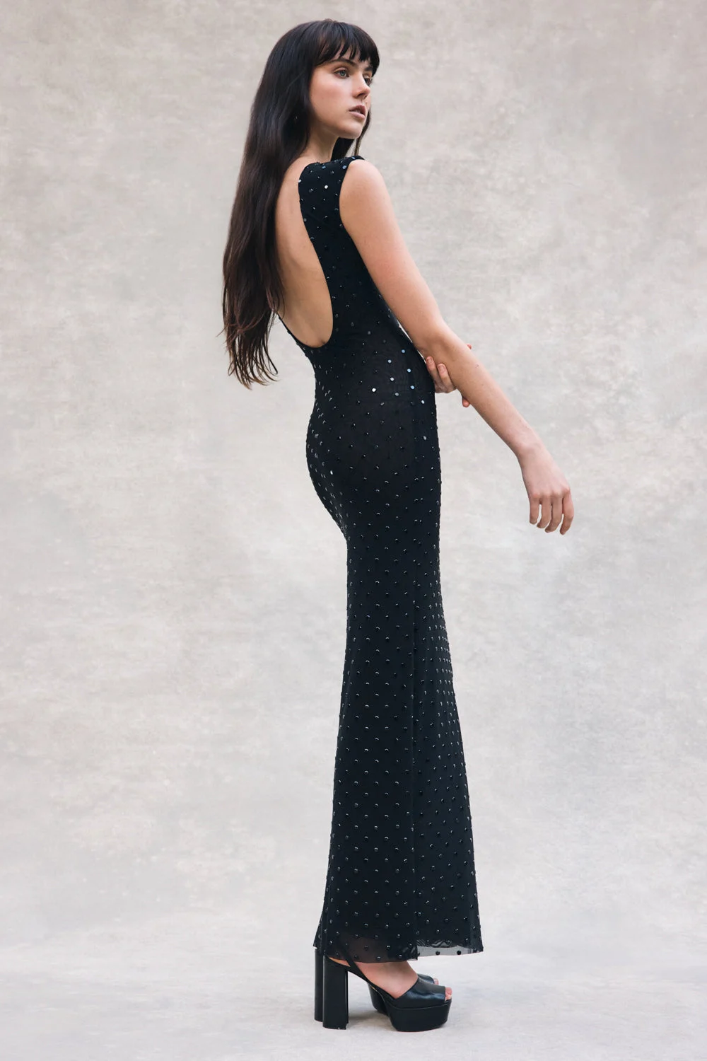 SamaraSleeveless Diamante Maxi Dress - Black