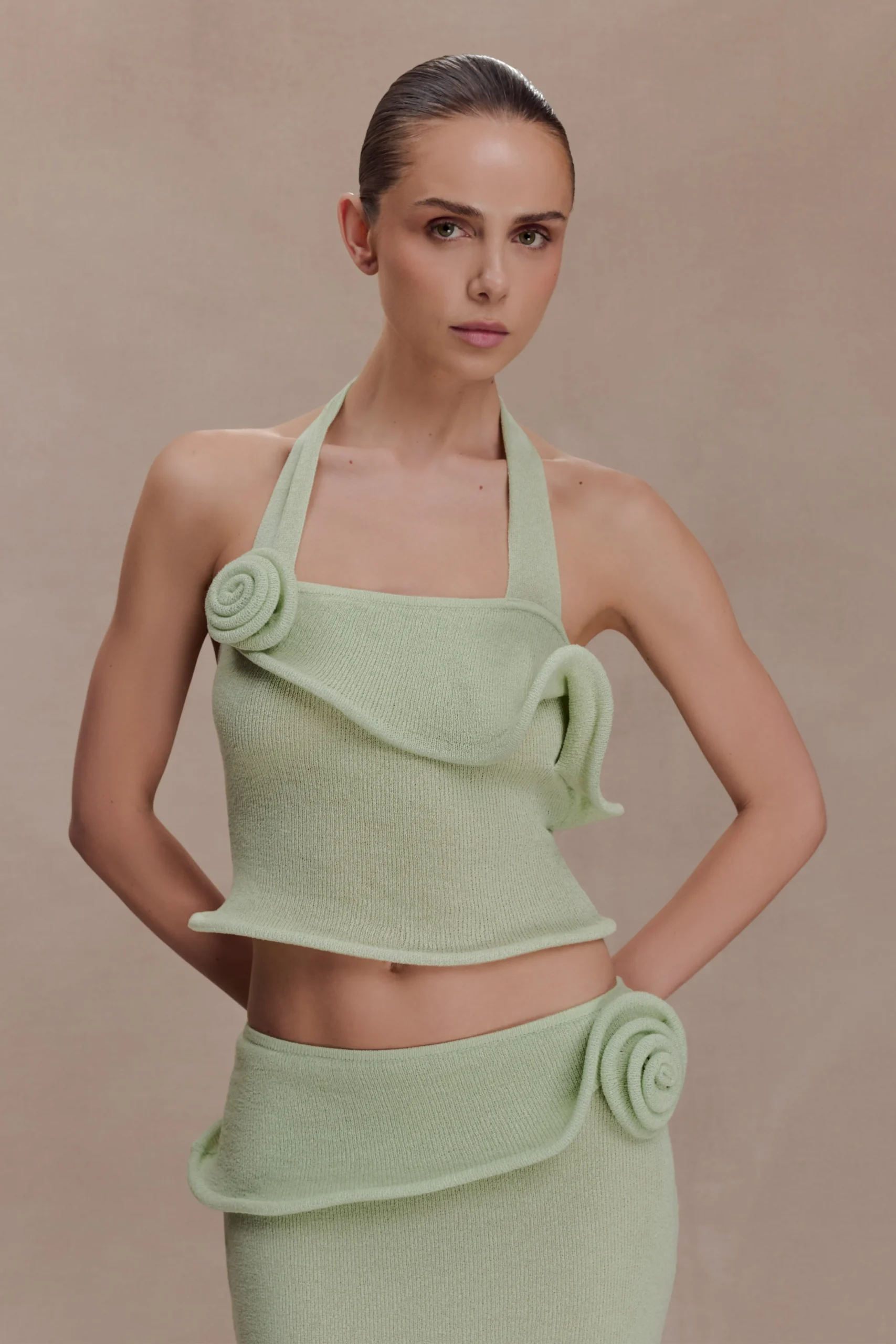 SamiraHalter Knit Twist Top - Pastel Green