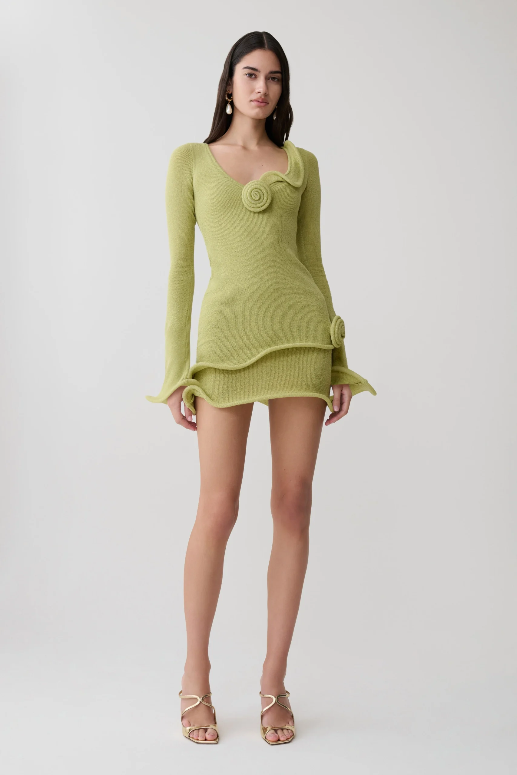 SamiraKnit Long Sleeve Mini Dress - Light Olive
