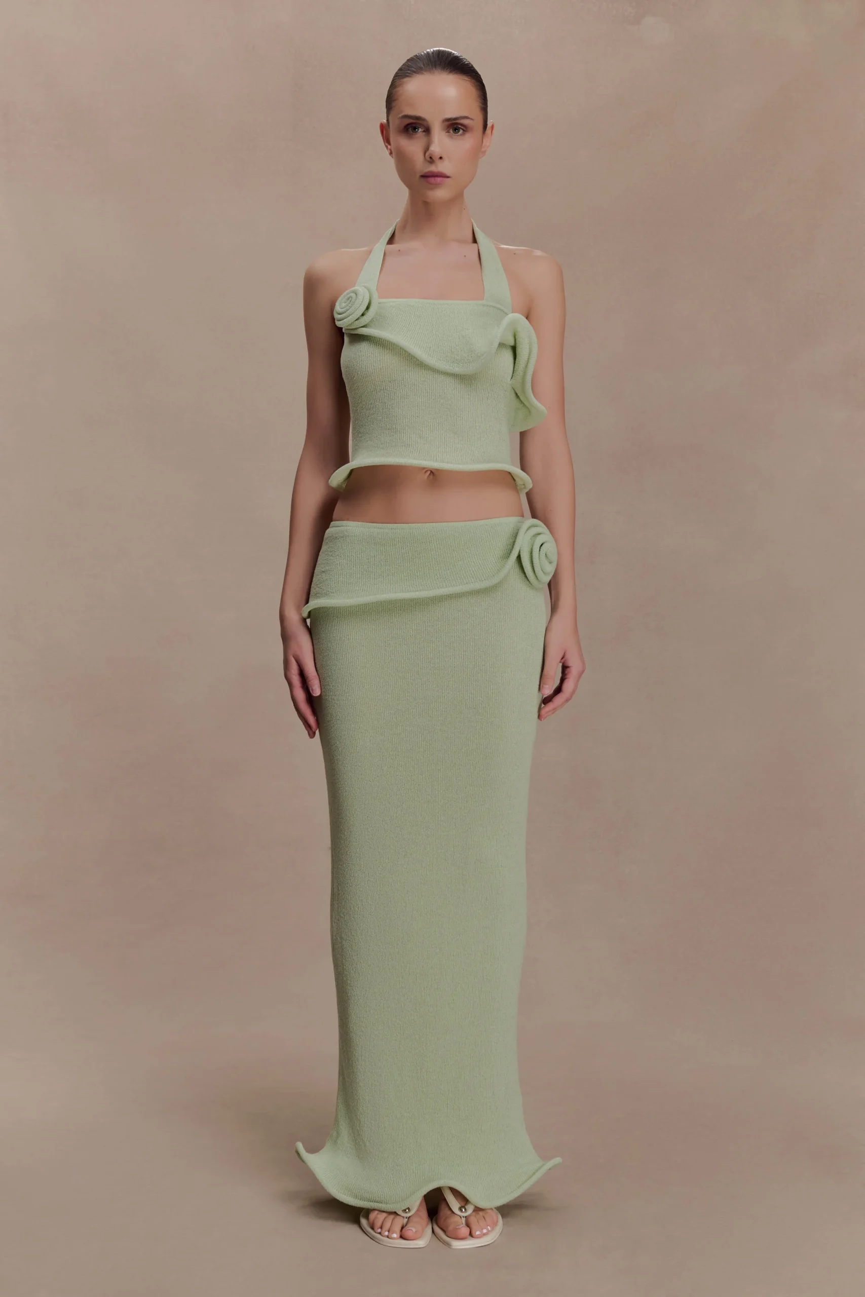 SamiraKnit Wired Maxi Skirt - Pastel Green