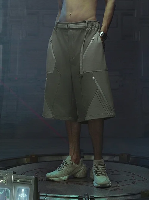 Sand Owl Series Summer Functional Style Gray Green Color Matching Loose Multi-Pocket Street Cyberpunk Casual Suit Short Pants