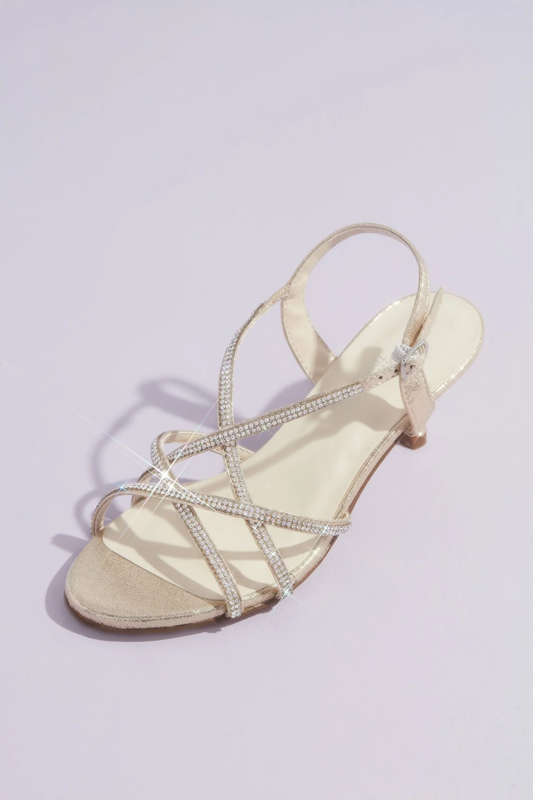 Sansa Metallic Kitten Heel Sandals with Crystals