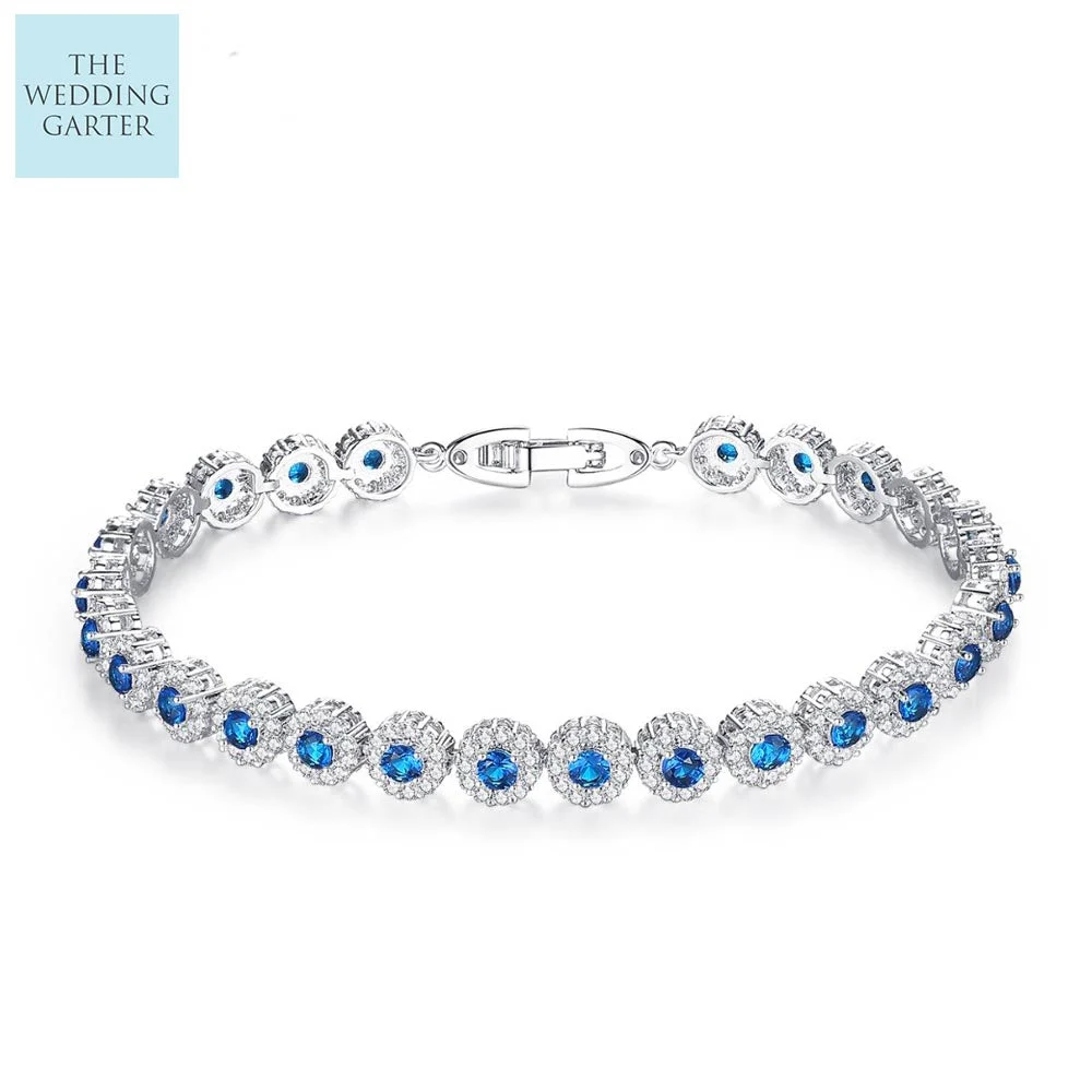 Sapphire Blue Cubic Zirconia Round Cluster Bracelet
