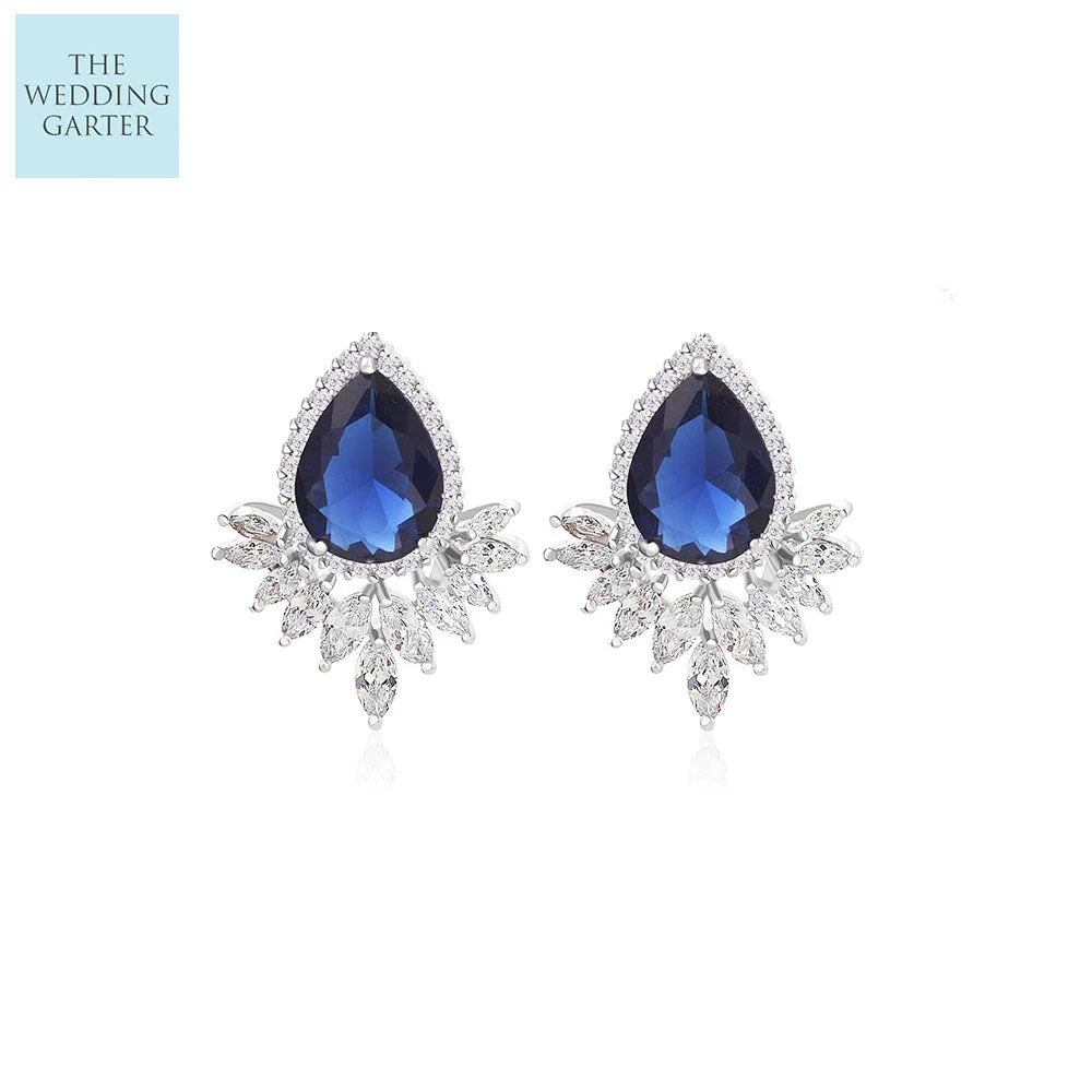Sapphire Blue Cubic Zirconia Vintage Wedding Earrings